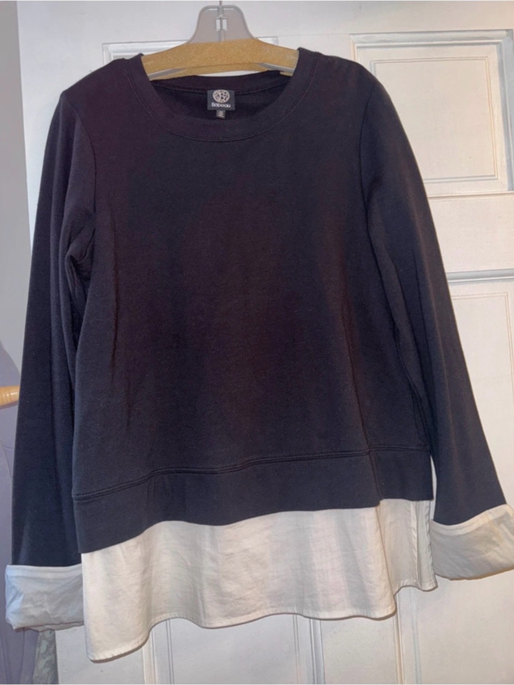 Black Sweater with Cream Layered Hem